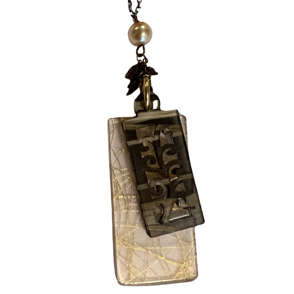 Long Necklace With Layered Resin Pendant